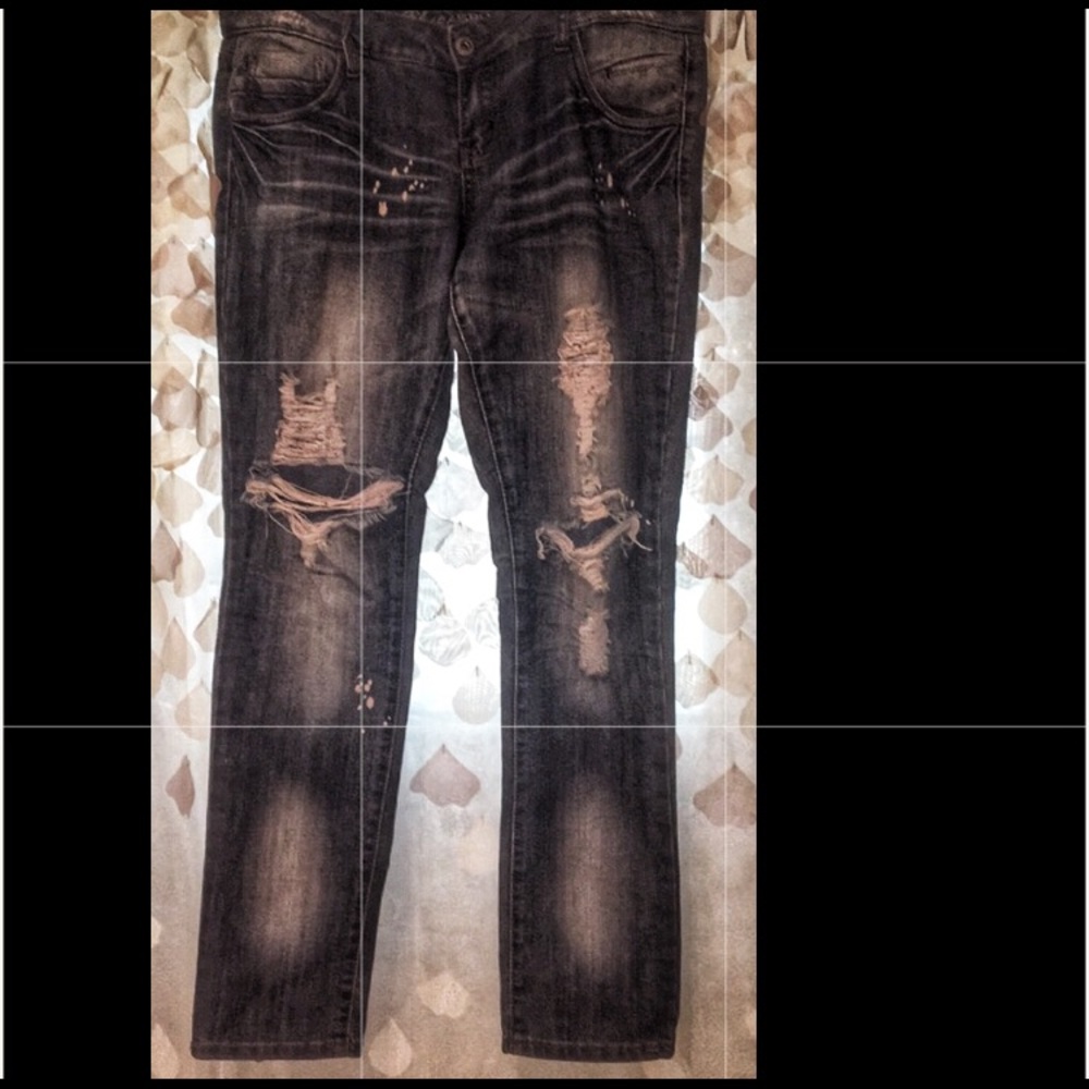 Distressed Blue Asphalt Skinny Jeans